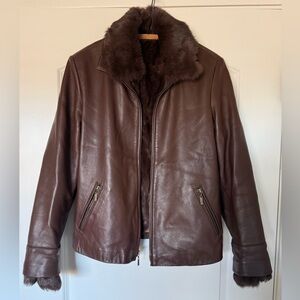 Vintage Y2K Wilsons Leather Brown Leather Jacket- Fully Removable Rabbit Fur Int